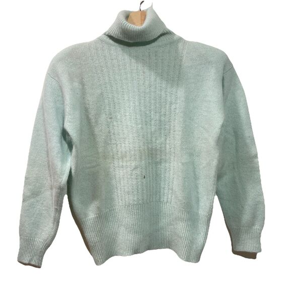 Liz Claiborne Petites Light Aqua Wool Angora Turtleneck Sweater Padded Size P - Picture 1 of 6